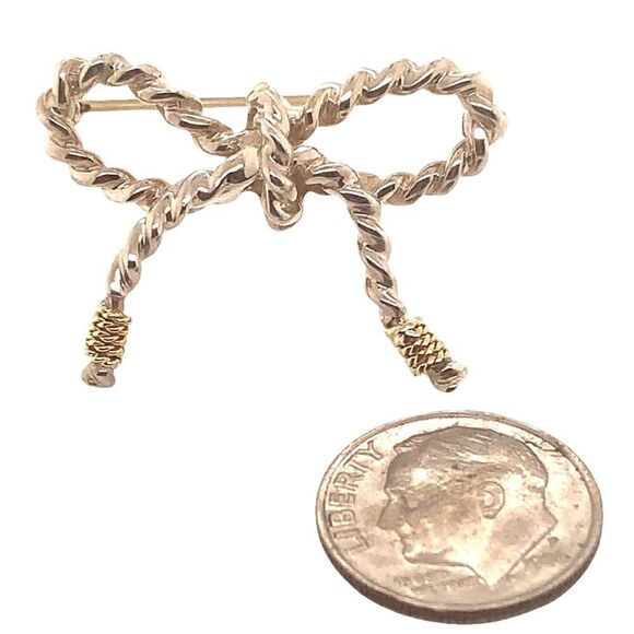 Tiffany & Co Estate Twisted Rope Bow Brooch Pin Silver + 14k Gold 5.8 GR TIF731 - Picture 12 of 12